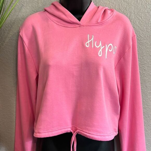 #303 Hypo fitness, Barbie pink, long sleeve cropped hoodie, size XL juniors - Picture 2 of 10